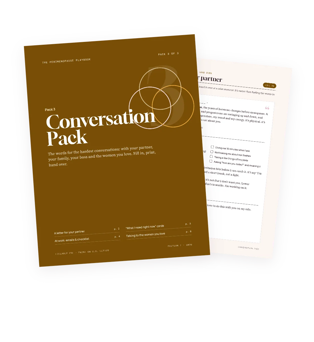 The Conversation Pack cover and its letter for your partner