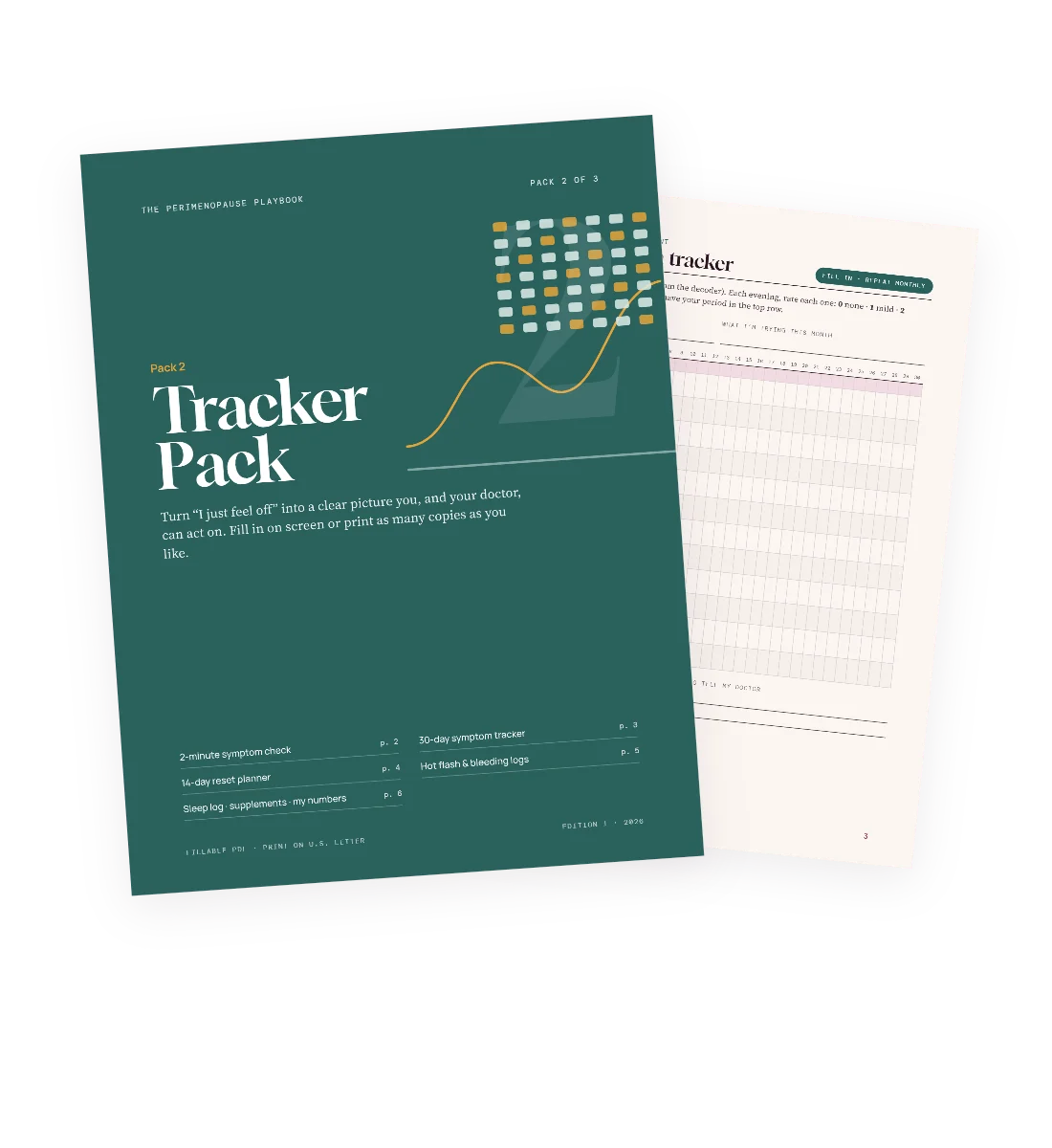 The Tracker Pack cover and its 30-day symptom tracker
